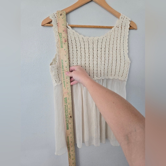 Adiva Top Ivory Tank Crochet Babydoll Flowy Sheer SMALL - Picture 7 of 7